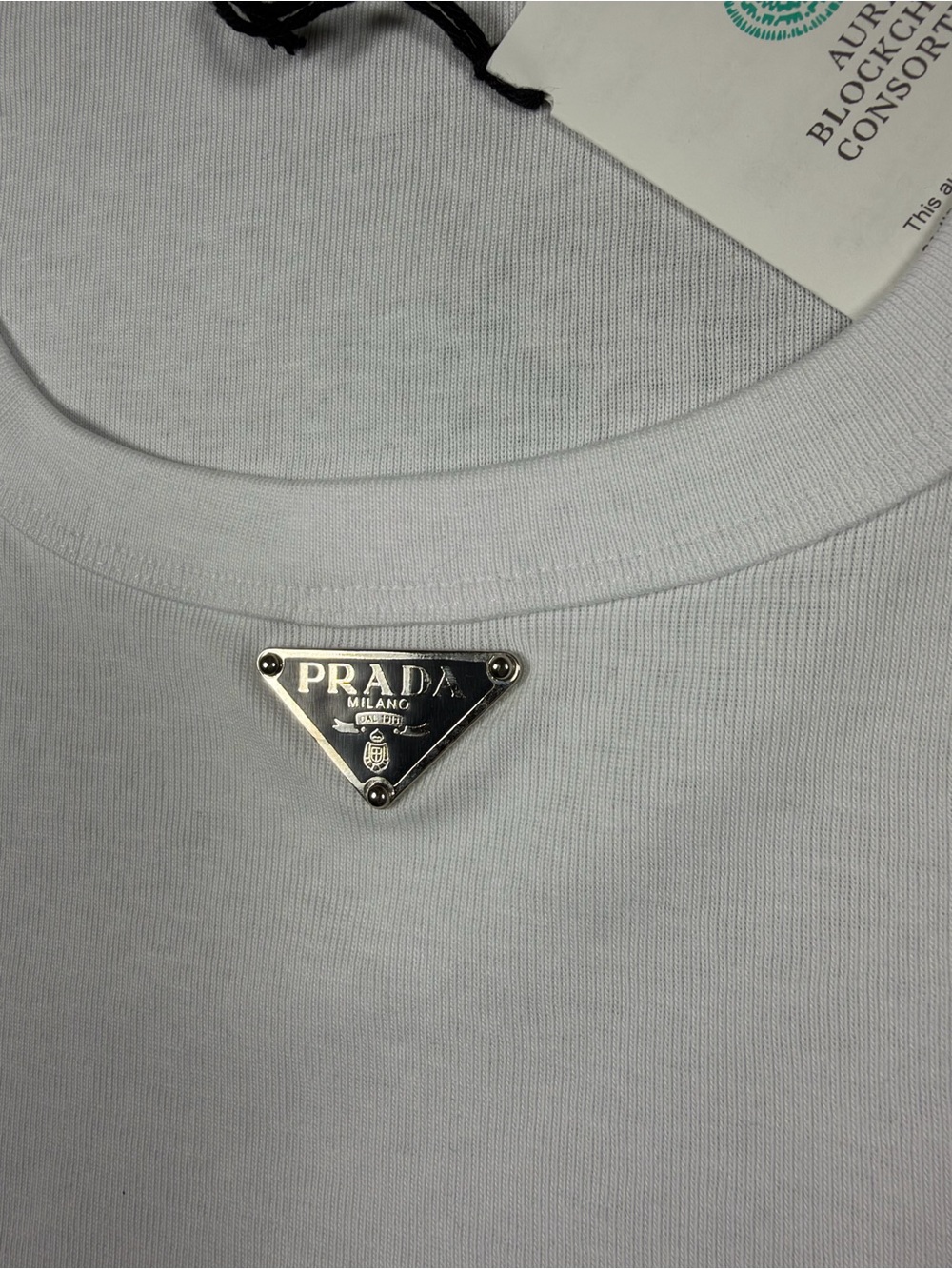 Prada Women’s White Jersey Cropped Tank Top Triangle Logo Size IT 36 US 0 XSmall - Picture 3 of 7